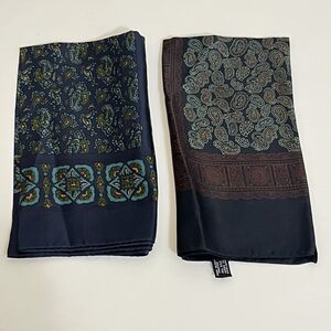 Silk Pocket Squares Lot of 2 Scarves Paisley Hand Block Printed Made in England
